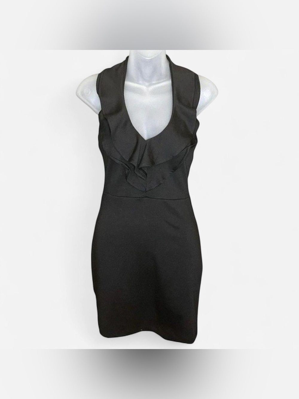 Timing Black Halter Ruffle Neck Bodycon Mini Dress Y2K Medium